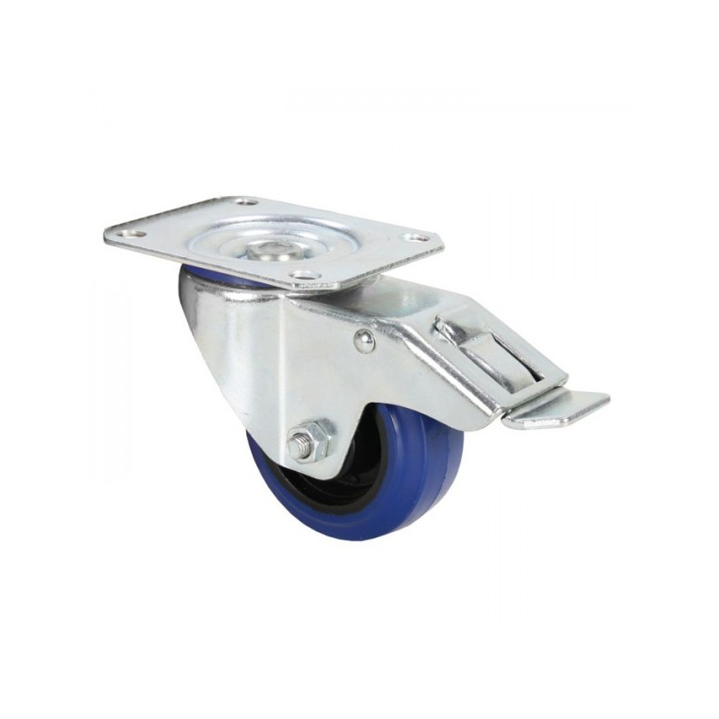 PETITE roulette pivotante bleue pour flight case, avec frein