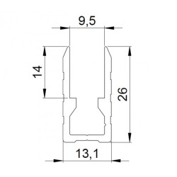 U-shaped 9.5mm base channel for dividing walls 199cm